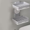 thumbnail image 3 of Soporte de plástico de 2 niveles para jabón y más, para montaje en pared, color gris oscuro, organizador de baño resistente con drenaje y sin necesidad de taladrar, 3 of 5