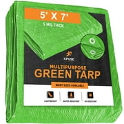 Multipurpose Protective Cover Green Poly Tarp 5' x 7' - Durable, Water Resistant, Weather Resistant - 5 Mil Thick Polyethylene - by Xpose Safety