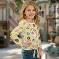 thumbnail image 3 of Xixirimido Capybara Donuts Yellow Pattern Girls Casual Tunic Tops Tie-hem Long Sleeve Loose Soft Blouse T-Shirt Cute Graphic Girls Shirts, Size 9-10, 3 of 7