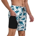 thumbnail image 3 of Haiem Party Shark Cute Mens Swim Trunks with Compression Liner 2 in 1 Swimming Shorts Stretch Swimwear Quick Dry,Board Shorts-Large, 3 of 9
