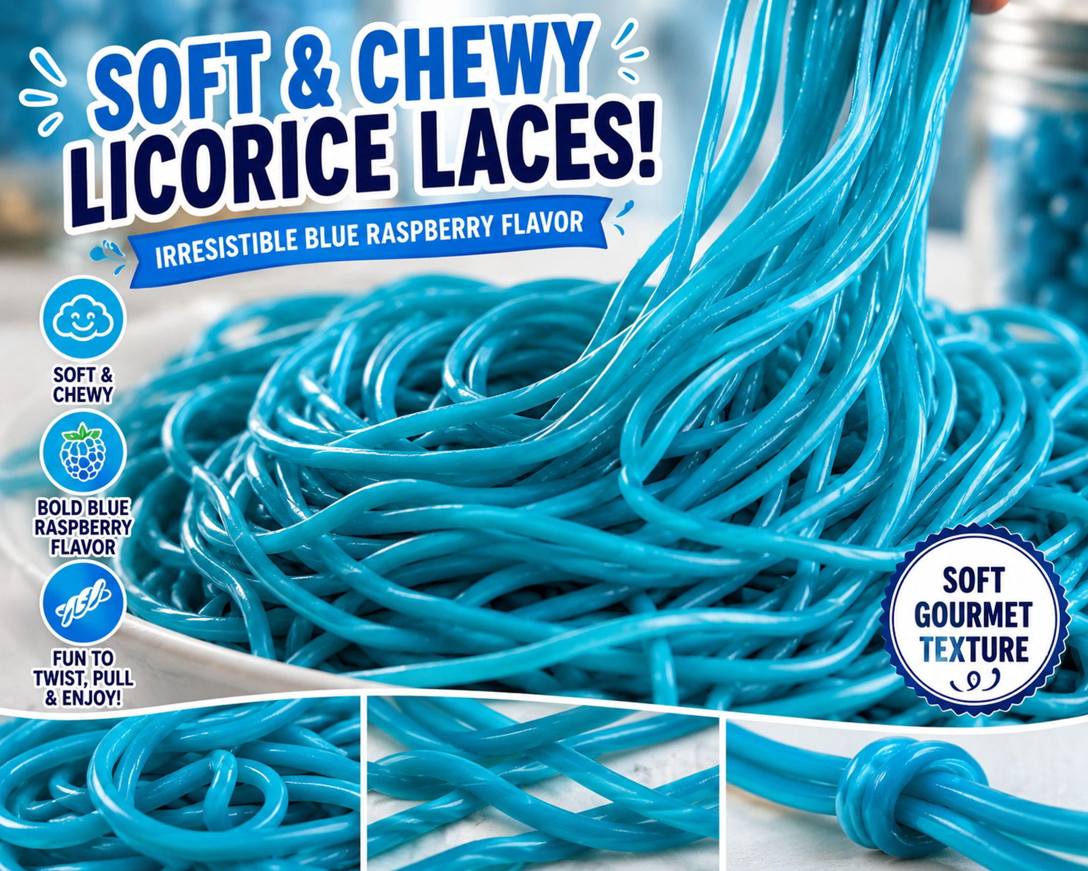 Gustaf's Blue Raspberry Licorice Laces - 2 LB Bag