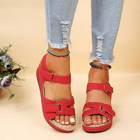 

HIMIWAY Wedge Sandals for Women Comfortable Women s Orthopedic Sandals Fishmouth Wedges High-heeled Shoes Women s Shoes Sandals Red 37