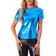 thumbnail image 1 of INSPIRAR CHIC Blusas de fiesta brillantes de manga corta texturizadas metálicas para mujeres M Azul Real, 1 of 6