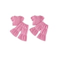 thumbnail image 2 of BemeyourBBs Toddler Baby Girl Summer Clothes 6 12 18 24 Months 2 3 4 Years Baby Girl Summer 2 Piece Outfit Puff Short Sleeve Plaid Gingham Print Shirt Tops and Elastic Waist Flare Pants Set, 2 of 9