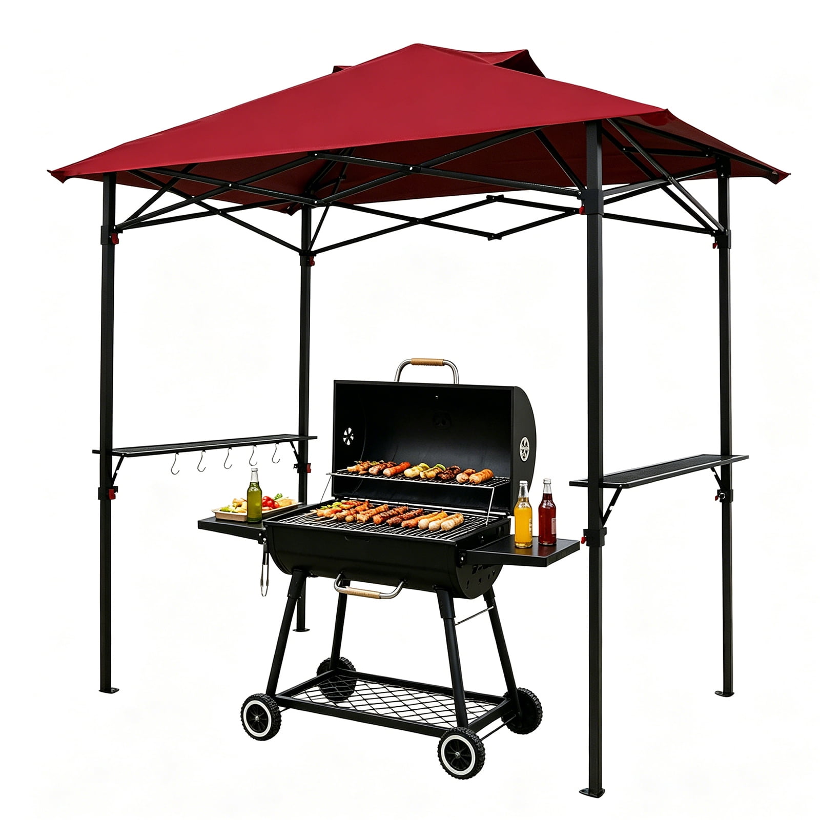 INTER HUT 8 x 5 Pop-up Grill Gazebo, Outdoor Portable BBQ Grill Patio Canopy, with Carrying Bag, Red