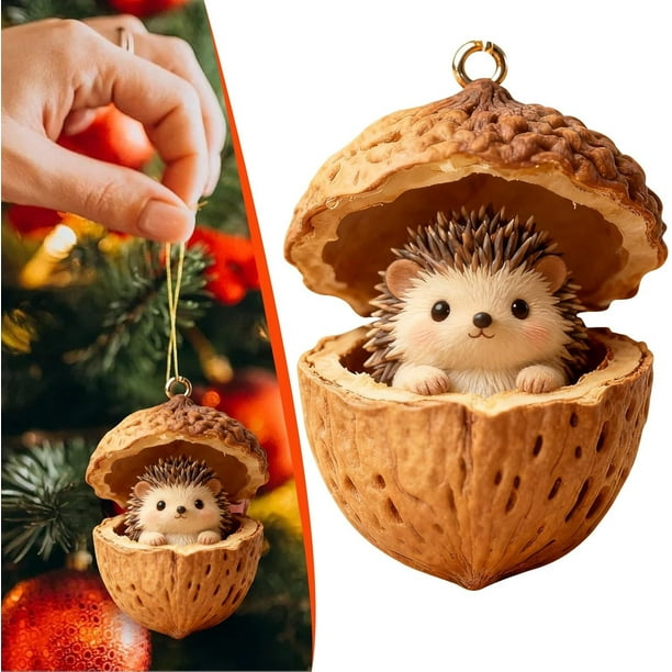 Adornos de bellotas con animales del bosque | Decoraciones navideñas 2D para árbol de Navidad | Colgante para árbol de Navidad | Juego de 6 adornos navideños para el hogar y la sala de estar
