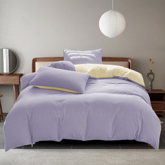 Kbndieu Draps en Coton Lavé Ensemble de Literie Toutes Saisons - Ensemble de 4 Pcs Lavable Couleur Unie Housse de Couette et Taies d'Oreiller