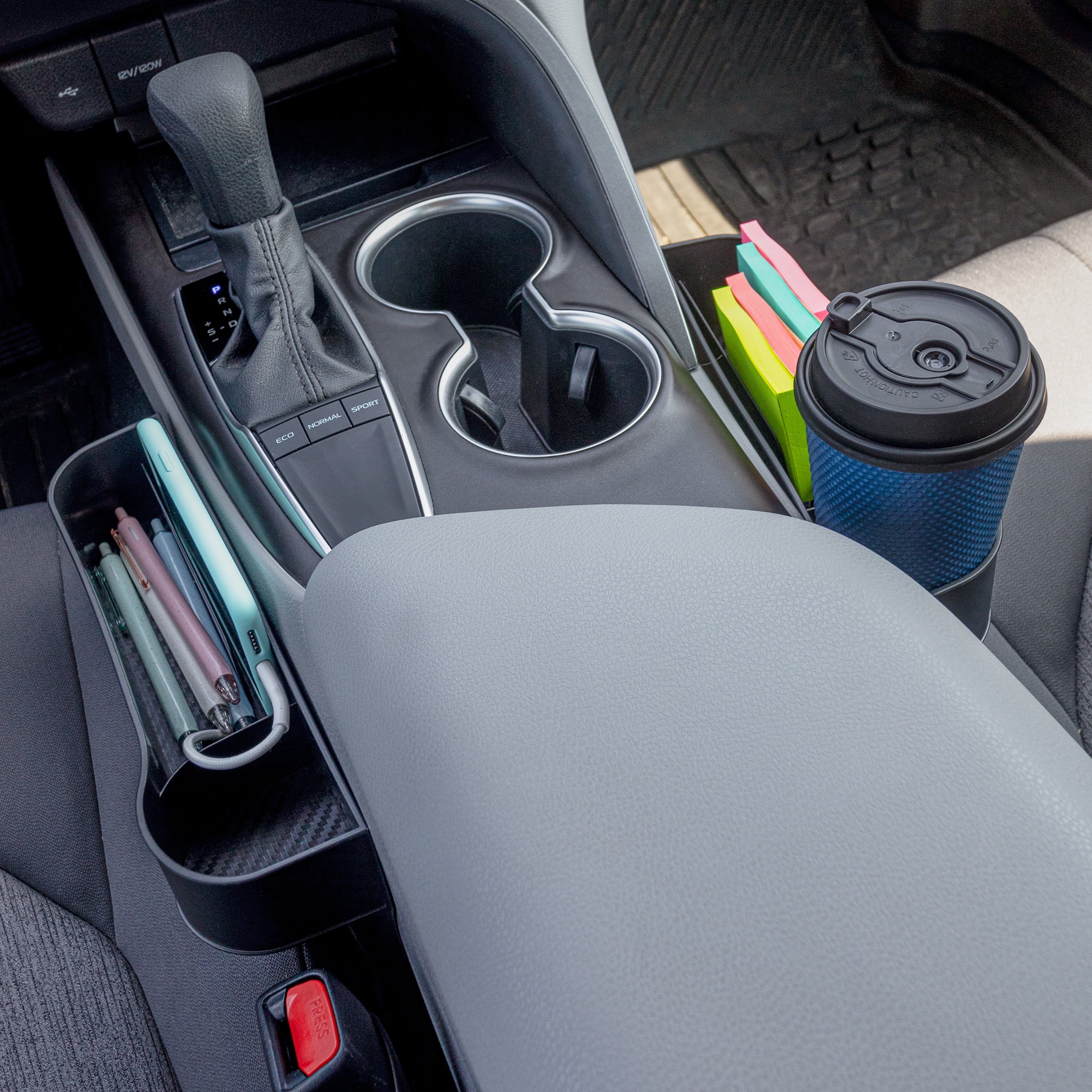 Stalwart Car Seat Gap Filler 2-Pack - Front Seat Organizer Set with Built-in Cupholder, Phone Slot, and Charging Cable Opening, Car Accessories