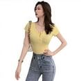 thumbnail image 2 of hirigin Women Casual T-Shirt, Solid Color Short Sleeve Slim-Fit V-Neck Button Tops, One Size, 2 of 6
