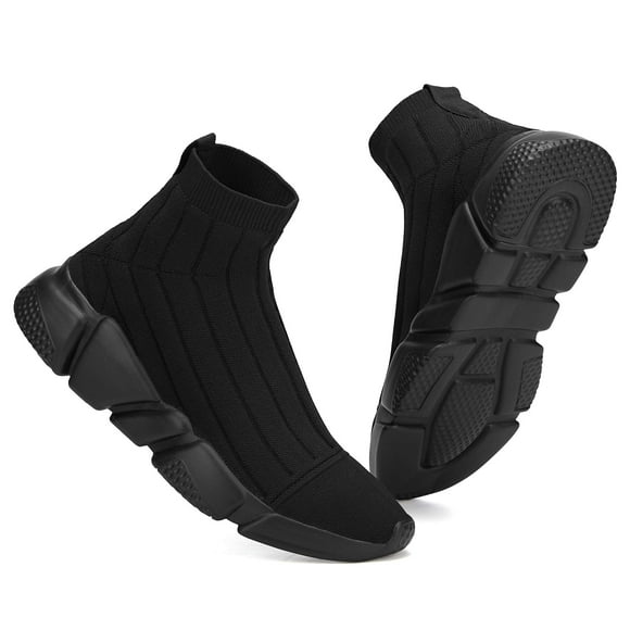 Casbeam Men's Running Knit Comfortable Lightweight Breathable Casual Sports Shoes Fashion Sneakers Slip-On Walking Shoes All Black Size 9.5