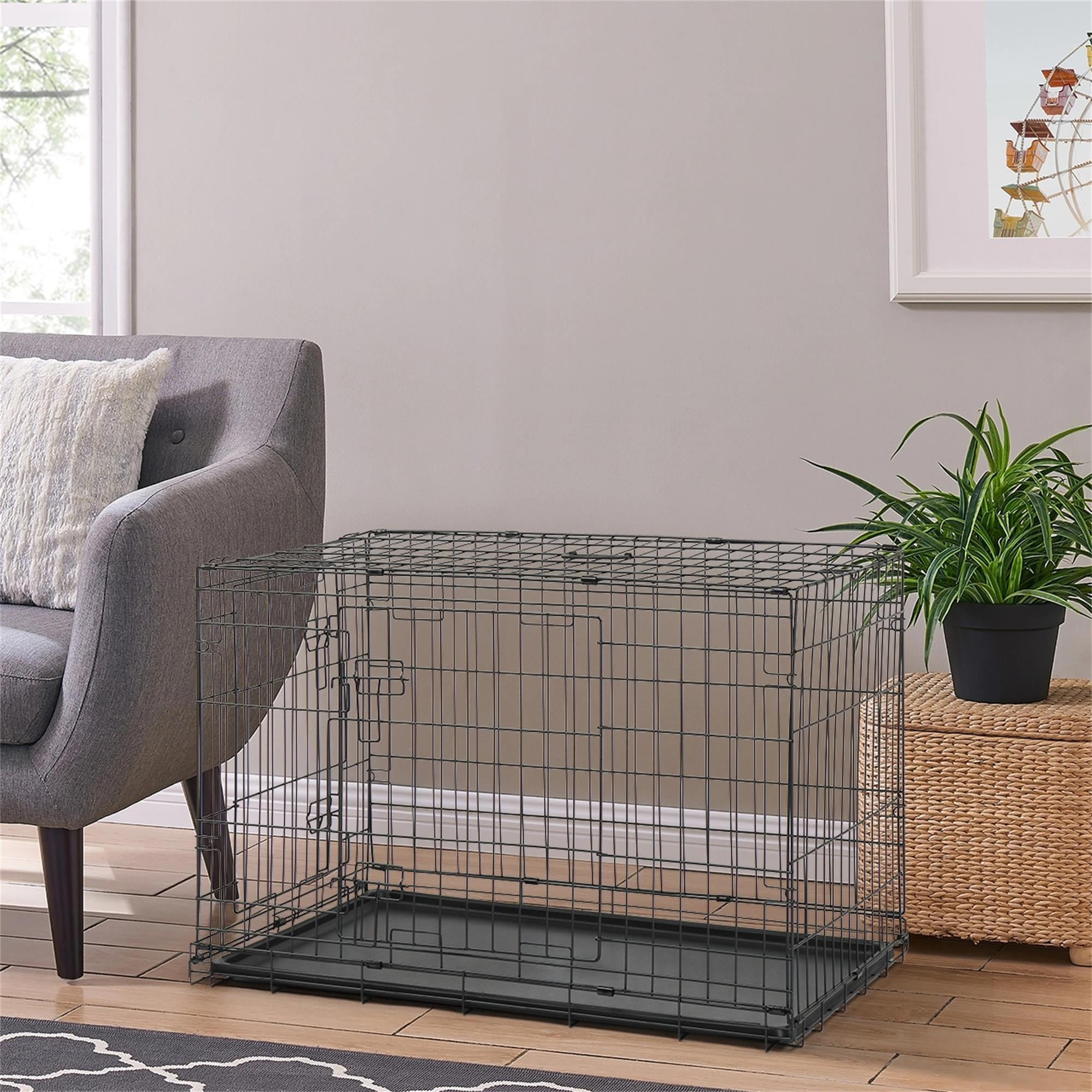 Pefilos 36" Wire Dog Crate with Tray, Pet Kennel Cat Folding Steel Animal Playpen, Black Pefilos 36" Wire Dog Crate with Tray, Pet Kennel Cat Folding Steel Animal Playpen, Black