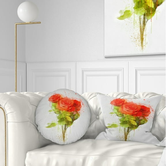 Designart Bunch of Red Roses Watercolor - Flower Throw Pillow - 12x20