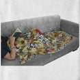thumbnail image 6 of Prehistoric Soft Flannel Fleece Throw Blanket, Cartoon Aboriginal Feathers Sun Art Illustration, Cozy Plush for Indoor and Outdoor Use, 50" x 60", Pale Khaki and Multicolor, by Ambesonne, 6 of 6
