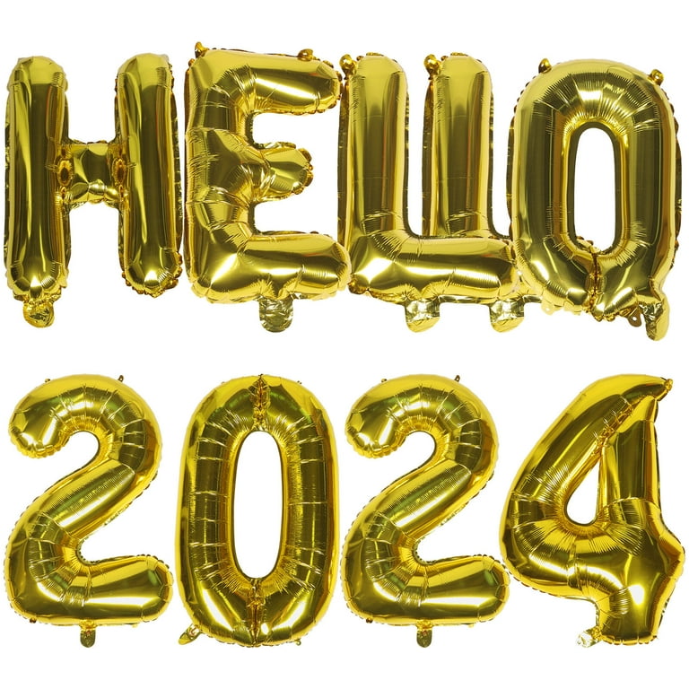 1 Set Hello-2024 Aluminum Film Balloons Party Decorative Balloons 2024 New  Year Balloons