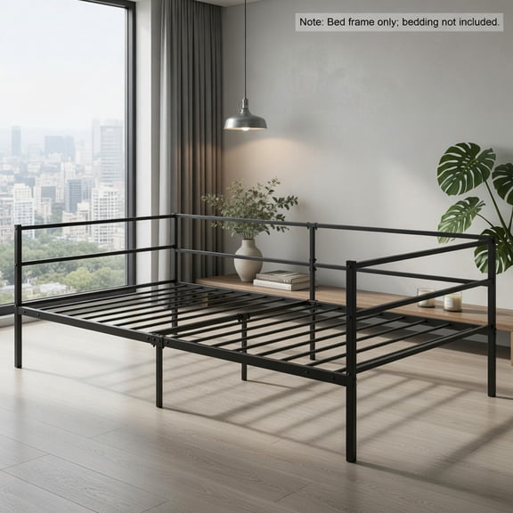 Demi Bonn Twin Size Metal Daybed Frame for Living Room Bedroom, Modern Bed Frame for Teens, Black
