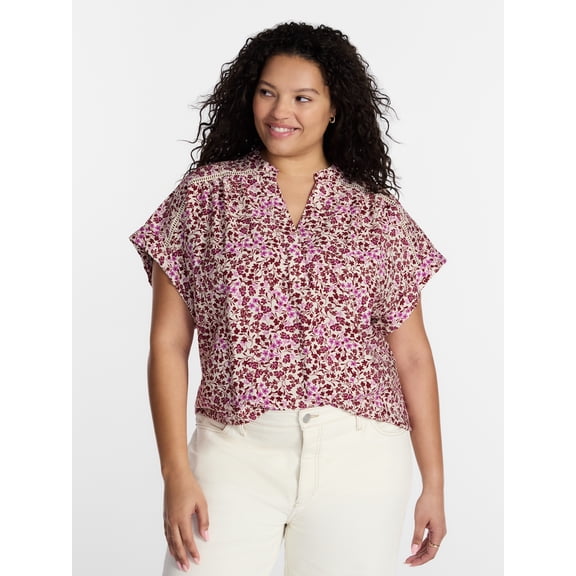 Terra & Sky Women's Plus Printed Popover Blouse, Sizes 0X-5X