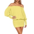 thumbnail image 4 of LWavelet Women's Off-the-Shoulder Batwing Sleeve Bodycon Mini Dress for Party & Club Wear Yellow L, 4 of 6