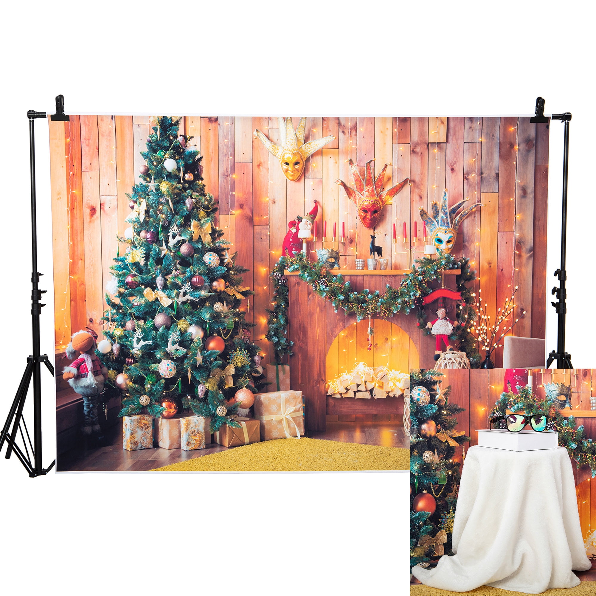 Kitchen photography background christmas theme backdrop for sale SAYFUT 7x5ft Fireplace and Christmas Tree Background Snowflake Backdrops Christmas Theme Indoor