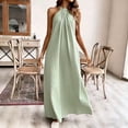 thumbnail image 2 of THDHVS Maxi Dress,Solid Color Halter Backless Loose Dress Casual Beach Vacation Style for Summer,Summer Dresses for Women Green XL, 2 of 6