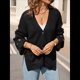 thumbnail image 4 of Suéter de Punto Grueso para Mujer, Cárdigan de Larga con Cuello en V, Botones y Bolsillo para Otoño e Invierno. Negro L, 4 of 10