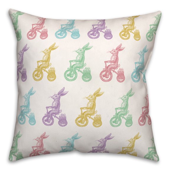 Creative Products Pastel Bunnies on Bikes Pattern 18 x 18 Spun Poly Pillow