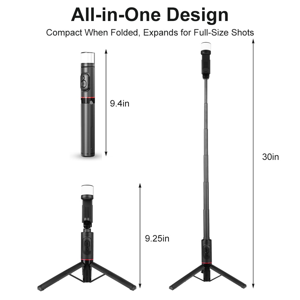 Selfie Stick Tripod for iPhone with Light, 360 Rotation 30" Phone Camera Tripod Stand with Remote for Content Creator Vlog Live Stream Video Recording