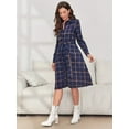 thumbnail image 6 of Women's Plaid Tie Waist Long Sleeve Dress with 100% Polyester Fabric Front Button and Opaque Finish Perfect for Office, 6 of 7