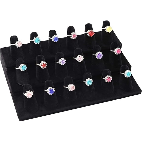 Funpisea 18-Slot Black Velvet Ring Display Stand, Jewelry Organizer Tray