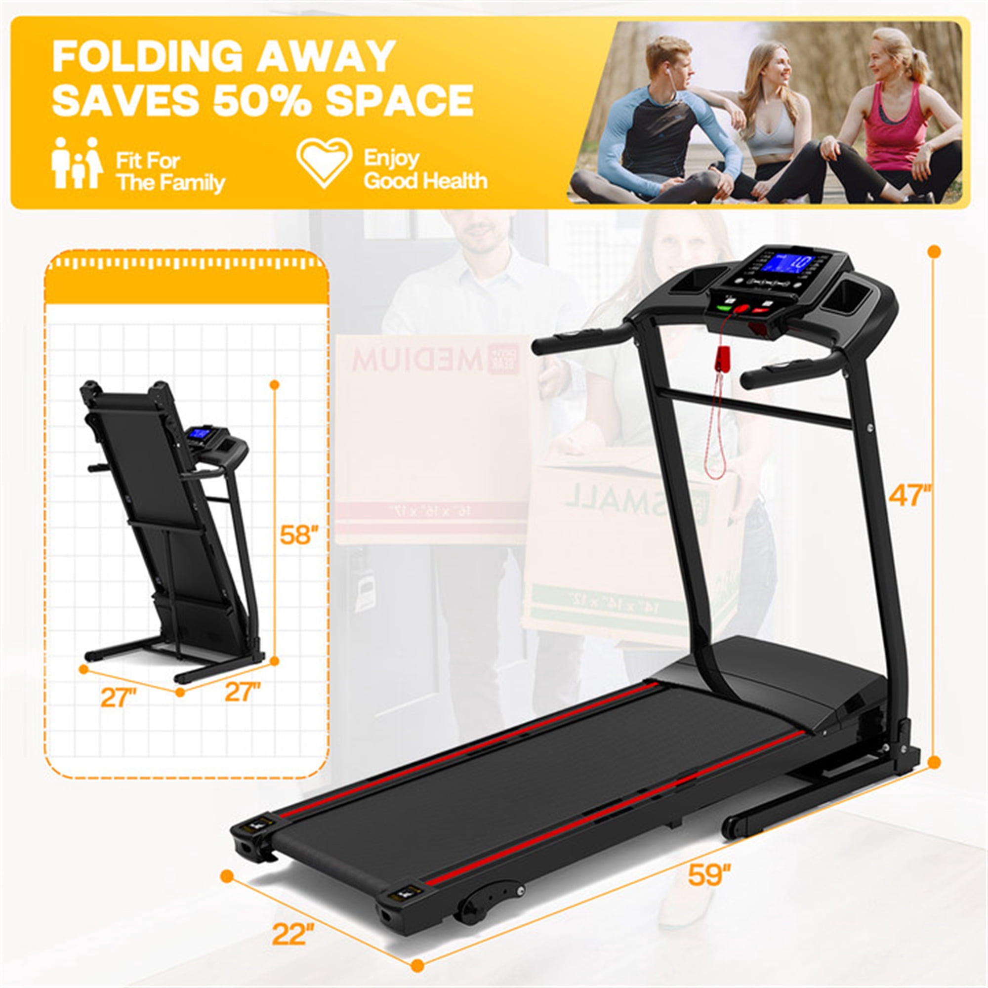 Aukfa Folding Treadmill with Incline, 300 lbs Capacity, 8.5 mph Max Speed, 3.0HP Running Machine for Home Office Workout