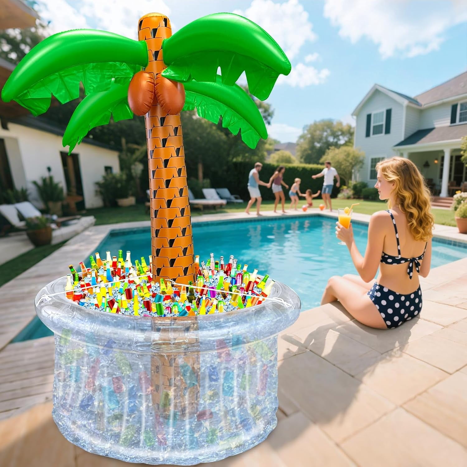 DEA  72" Inflatable Palm Tree Cooler, 200+ Drinks Super Large Capacity, Pool Party Decoration, Luau Party Decor, Beach Hawaiian Birthday Party Supplies Tropical Themed Summer Outdoor Drink Cooler