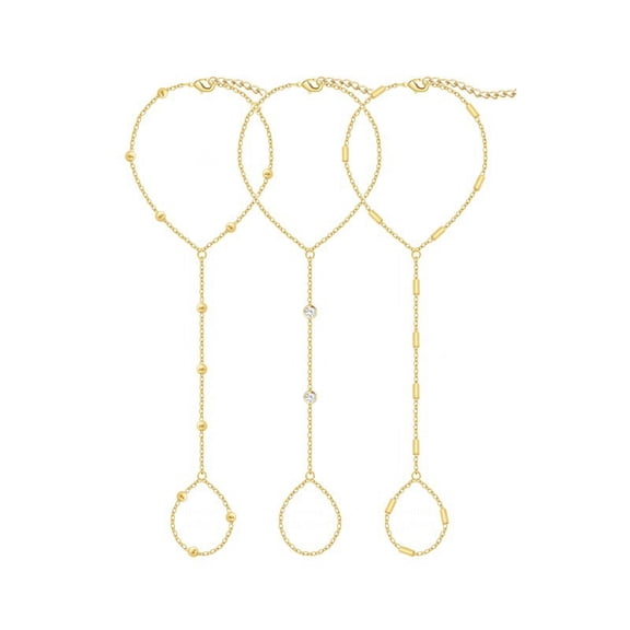 H HEYMKGO Gold Hand Chain Bracelets for Women, Dainty Gold Plated Ring Bracelet Hand Chain, Stackable Beaded Cubic Zirconia Bracelet Stack Jewelry Gifts