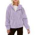 thumbnail image 2 of Smupbvky Womens Fleece Hoodie Full Zip Fuzzy Sherpa Jacket Long Sleeve Oversized Warm Coat with Pockets (S, Purple), 2 of 9