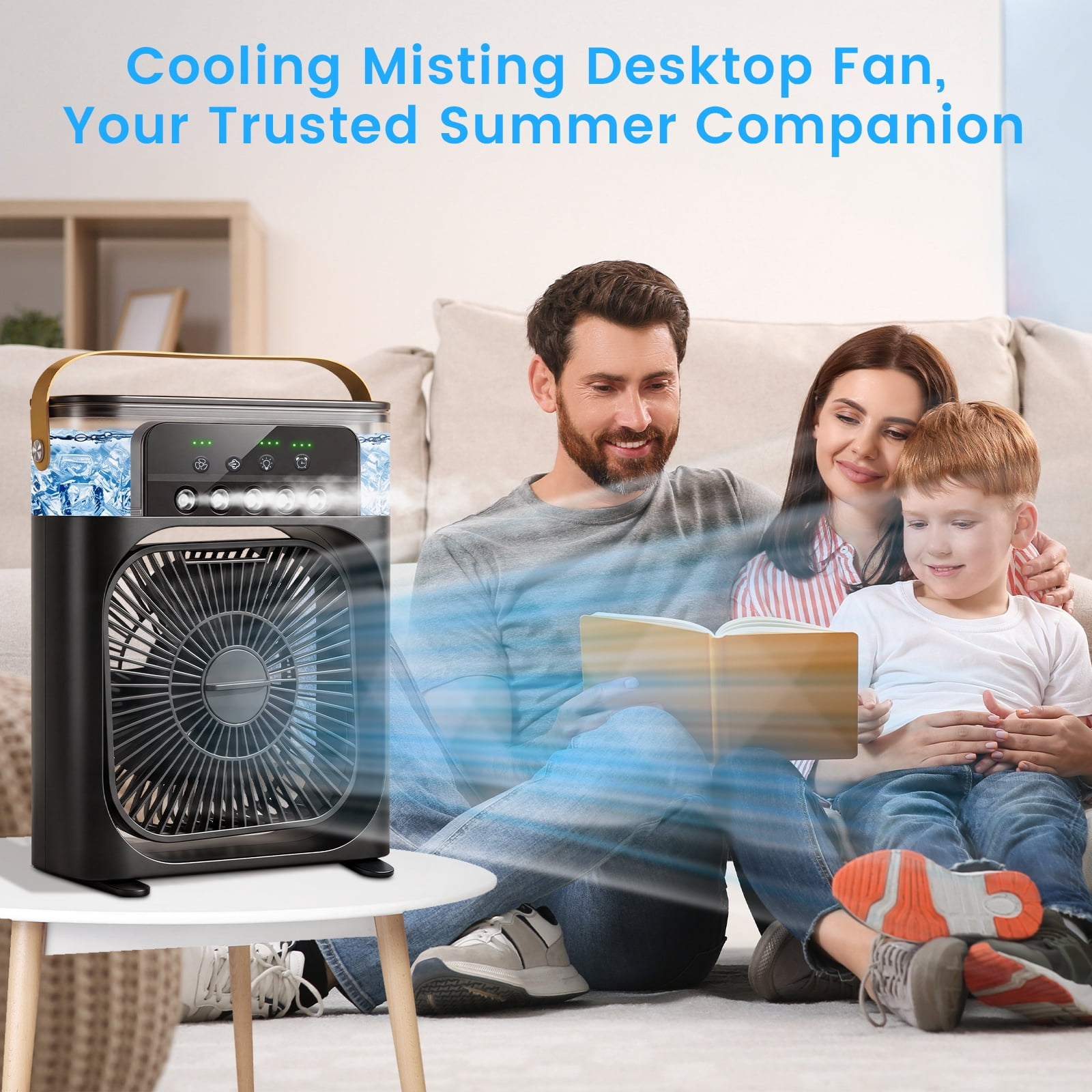 HEEYCEM 10 Inch Ice Mist Desktop Fan, Humidifying Cooling Fan Compatible with Essential Oil, Mosquito Repellent Liquid and Ice Cubes, 3 Speed Adjustable, 180° Adjustable Angle, Detachable Easy Clean