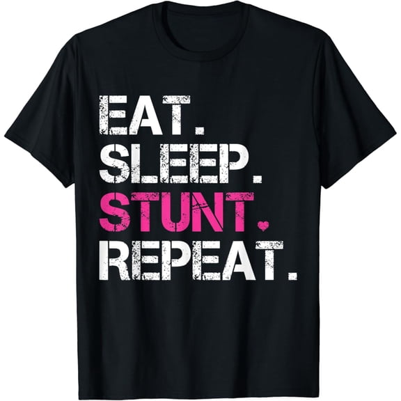 Sam Soft Eat Sleep Stunt Repeat Pink Cheerleader Girl Gift Cheer T-Shirt Full Size S-5Xl