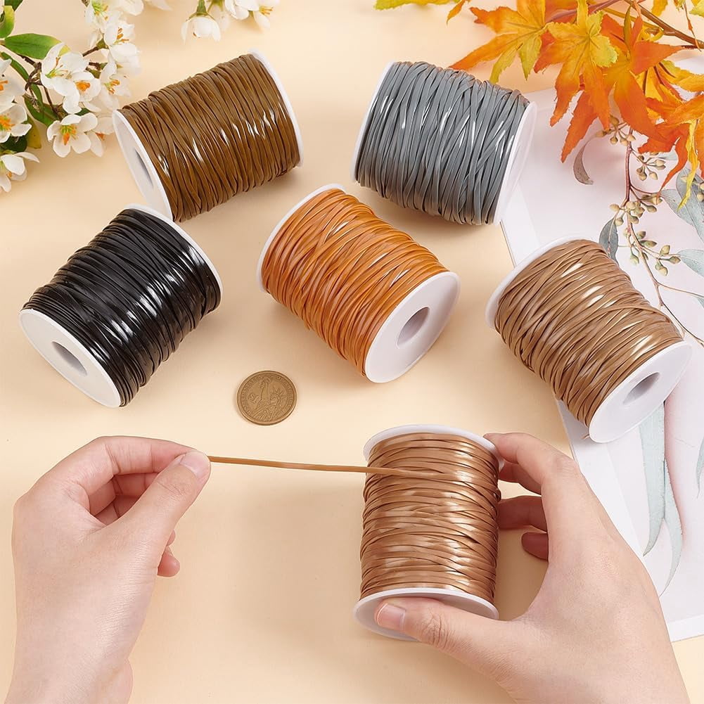 1Set 300m Flat Lanyard String 6 Colors Plastic Lacing Cord Gimp String Brown Theme PVC String for Jewelry Bracelet and Lanyard Weaving Anklets Keychain Arts and Crafts School Project