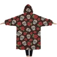 thumbnail image 2 of Oversized Wearable Blanket Hoodie,Brown Skull Rose Pattern Sherpa Blanket Hoodie with Super Pockets,Super Warm Fuzzy Pullover for Women & Men, 2 of 6