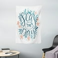 thumbnail image 1 of Beach Saying Tapestry, Seas The Day Calligraphy Art with Artistic Starfish Motifs, Wall Hanging for Bedroom Living Room Dorm Decor, 40W X 60L Inches, Petrol Blue Pale Blue Salmon, by Ambesonne, 1 of 2