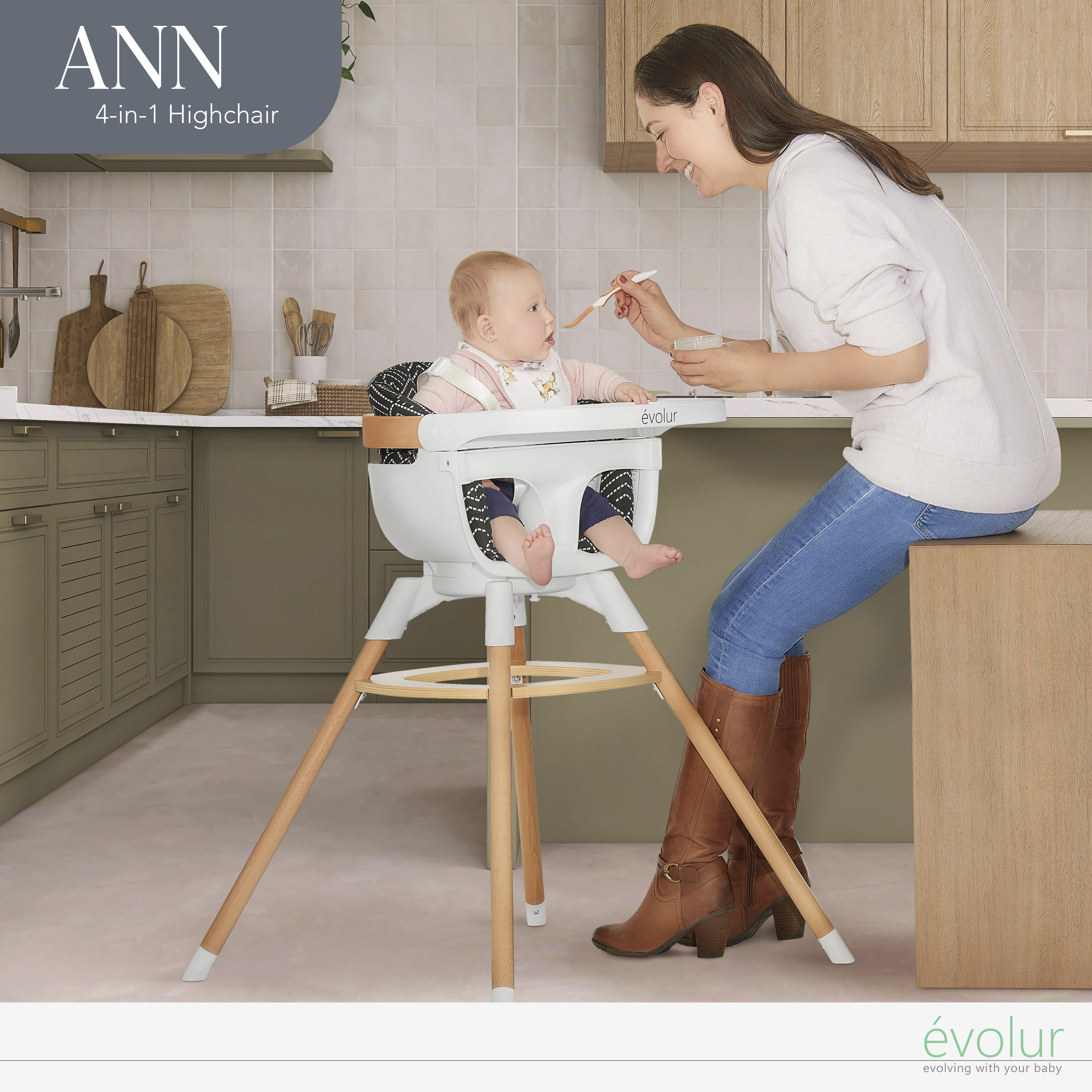 Evolur Ann Beechwood 4-in-1 Highchair