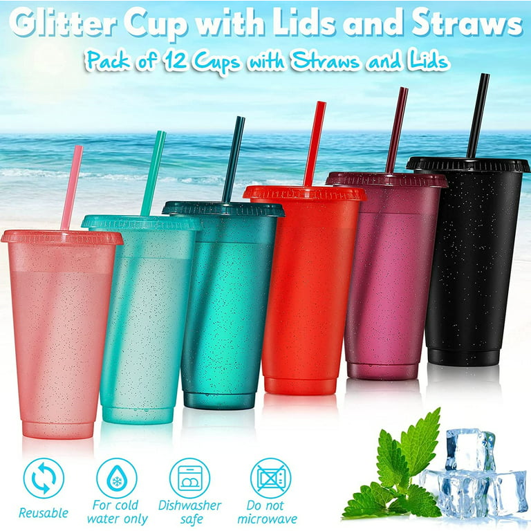 16 Pieces Reusable Cups with Lids and Straws 24 oz Glitter Iced Coffee  Tumbler Plastic Travel Mug Cup for Smoothie Juices Partie - AliExpress