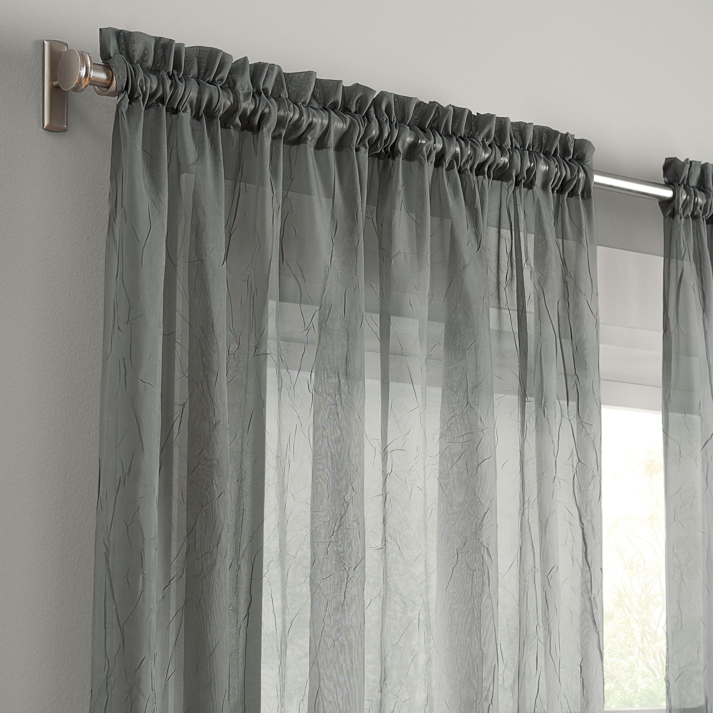 Eclipse Emina Crushed Sheer Voile Window Curtain Panel, Rod Pocket, 1 Panel, 52 In Wide x 95 In Long, Grey