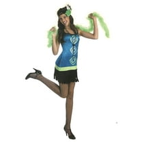 Womens Retro Blue Peacock Flapper 20s Costume Dress & Headband Small (4-6)