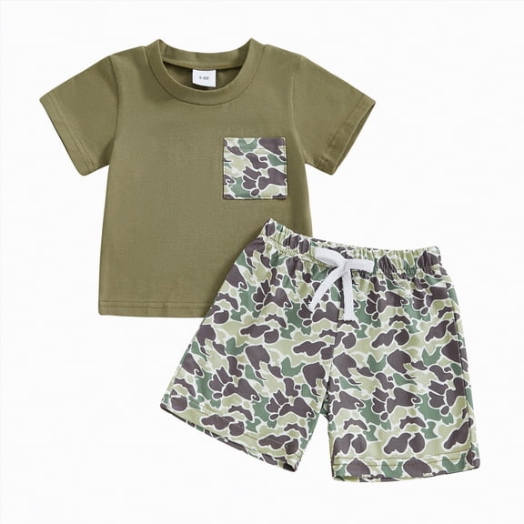 Baby Boy Summer Outfit Set Retro Camo T-Shirt and Camouflage Shorts Set 2 Piece 6 12 18 24 Months 2T 3T