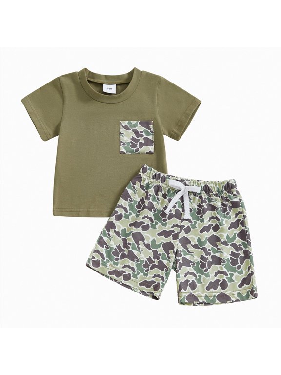 Baby Boy Summer Outfit Set Retro Camo T-Shirt and Camouflage Shorts Set 2 Piece 6 12 18 24 Months 2T 3T