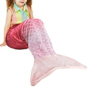 Flyingstar Mermaid Tail Blanket, Soft Flannel Fleece All Seasons Sleeping Blanket for Kids Adults, Rainbow Ombre Fish Scale Design Snuggle Blanket, Best Gifts