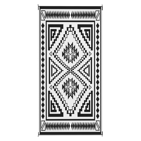 Outdoor Rug 9x18 Reversible Waterproof, Plastic Straw Patio Rug with Carry Bag, Black & White Square, Camping, RV, Picnic, Porch Decor