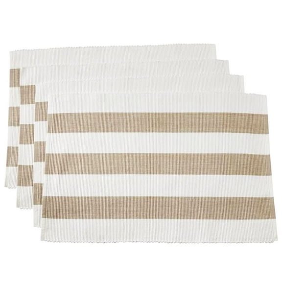 Fennco Styles Classic Stripe Design Ribbed Cotton Placemats 14" W x 20" L, Set of 4 - Taupe Woven Table Mats for Home, Dining Table, Banquets, Holiday and Special Occasions