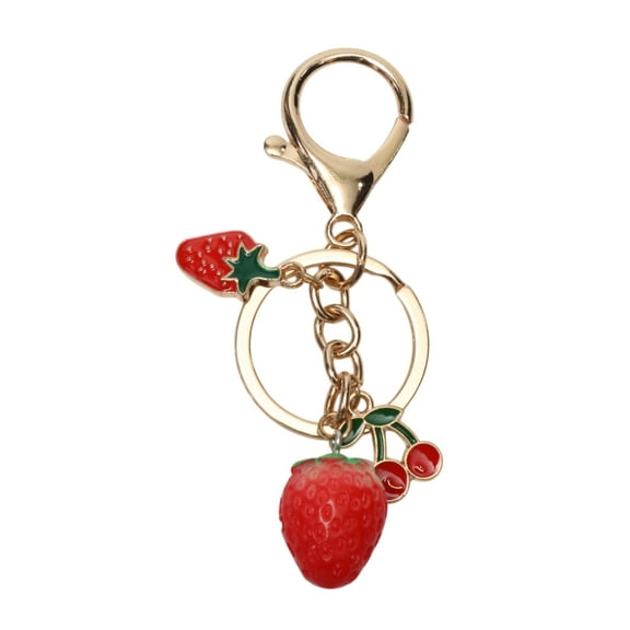 Unique Bargains 1 Pc Fashionable Strawberry Cherry Handbag Charm Decorative Keychain Gold Tone Red