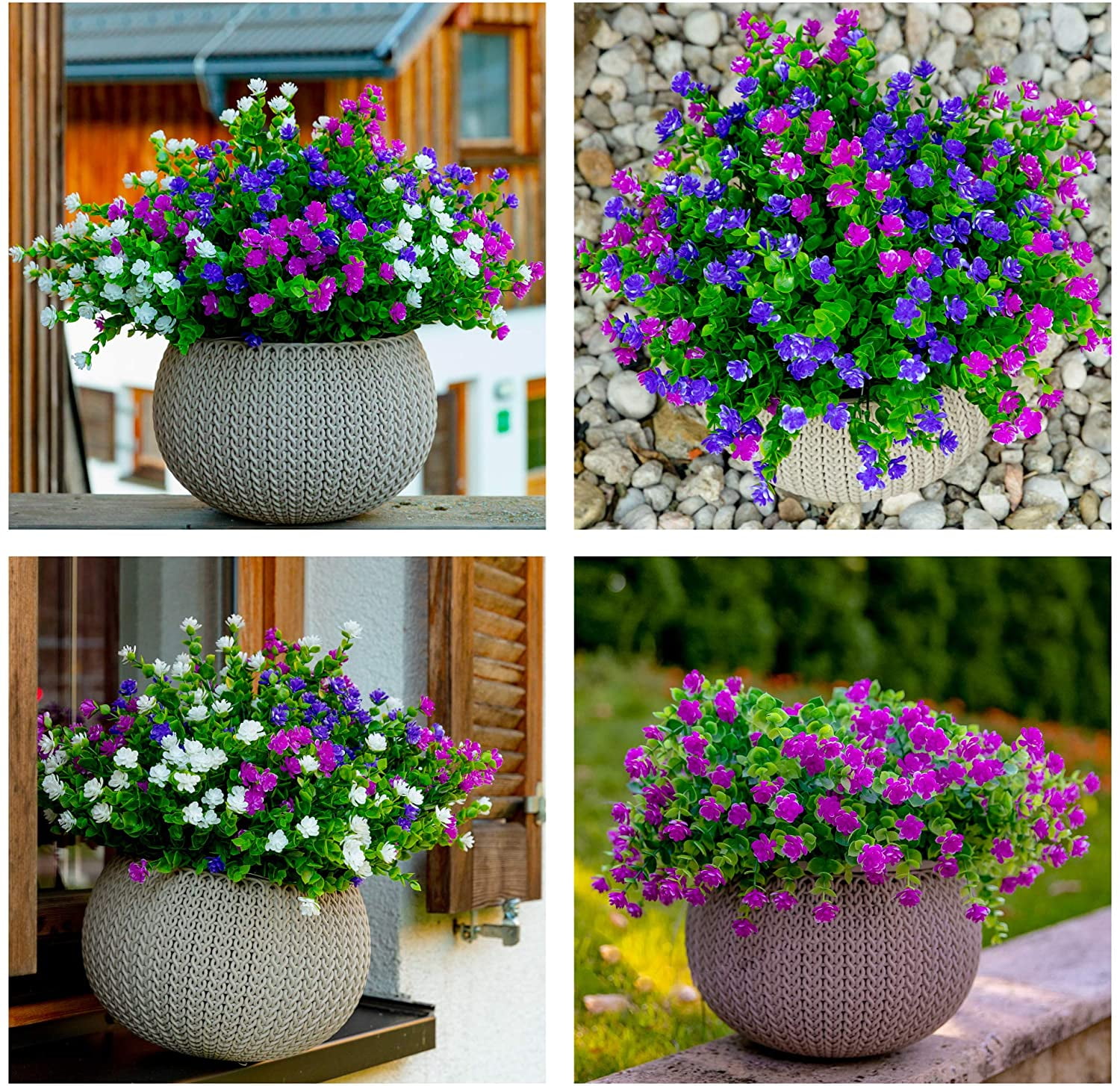 Viworld Artificial Flowers for Outdoors UV Resistant - 12 PCS Bundles Faux Fake Outdoor Plants Plastic Flowers Bushes Shrubs No Fade Artificial Greenery Home Porch Stems Window Box Decor(Magenta)