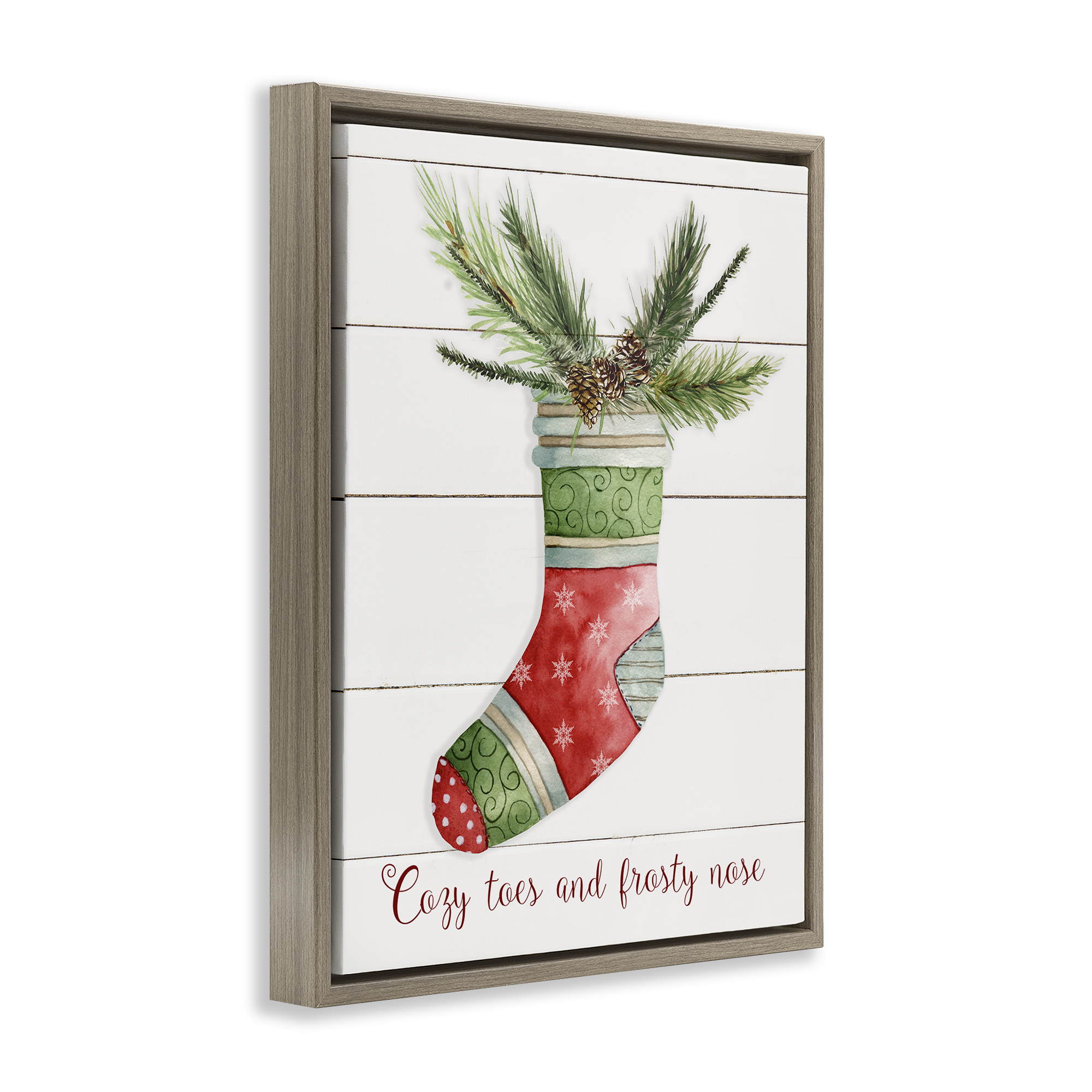 Stupell Industries Cozy Toes & Frosty Nose Holiday Painting Brown Floater Framed Canvas Art Prints Wall Art, 25 x 31