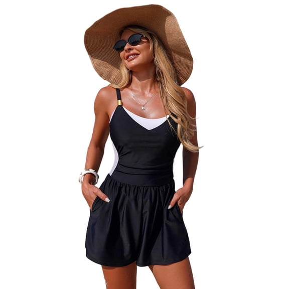 SELONE Womens Swimsuits One Piece Modest Bikini Spaghetti Strap Modest Bathing Suit Loose Beach Vacation Black XL